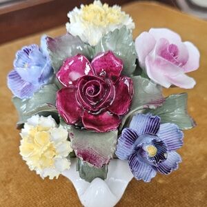 Ansley English Fine Bone China Floral Bouquet with Pink and Yellow Accents